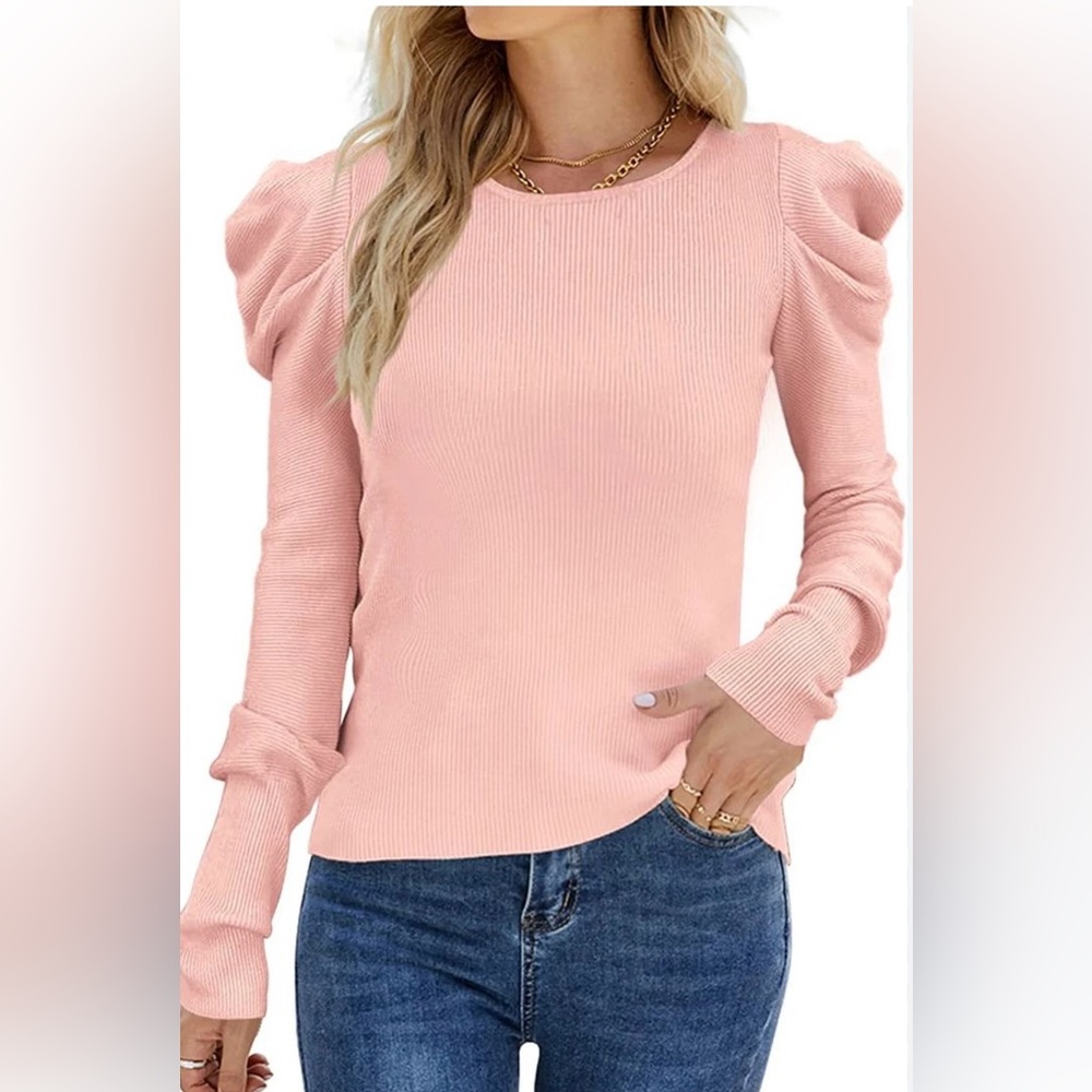 VICI Ribbed Puff Sleeve Sweater – Pastel Pink – Size Large – Like New